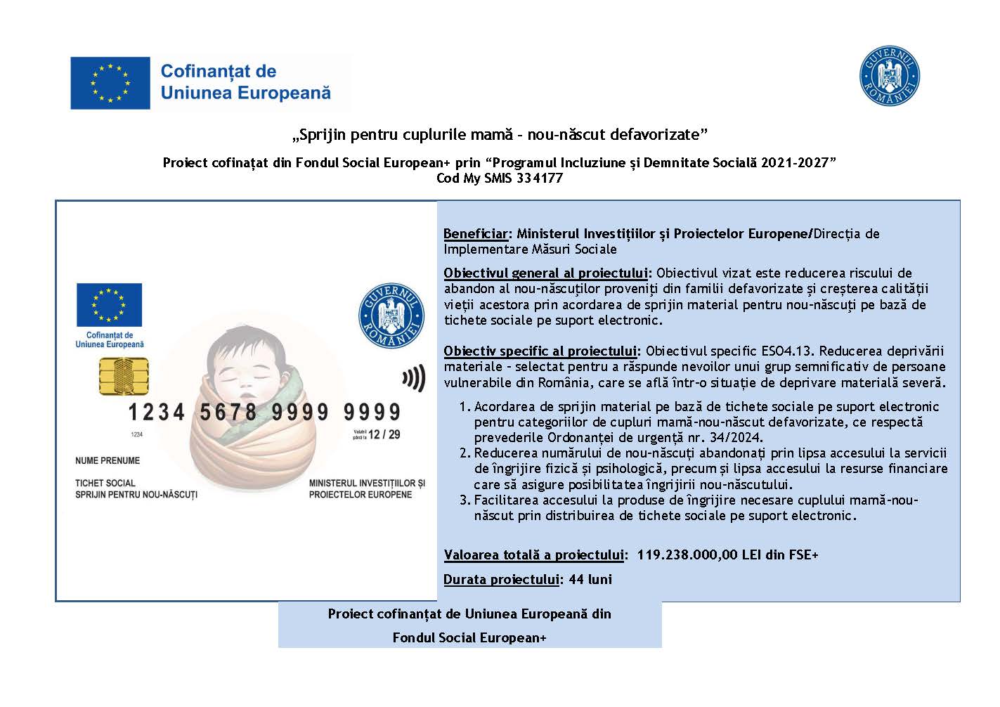 Afis proiect Sprijin pentru cuplurile mama nou nascut defavorizate